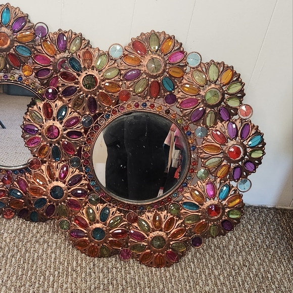 Pier 1 Boho Jewels Floral Beaded Beads Metal Frame Mirror Vintage 90s Bronze - Picture 7 of 7